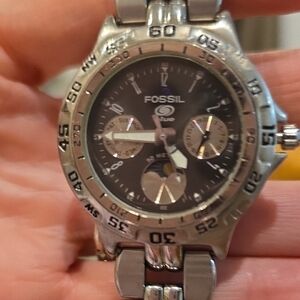 Fossil Men's Silver and Black Chronograph Watch